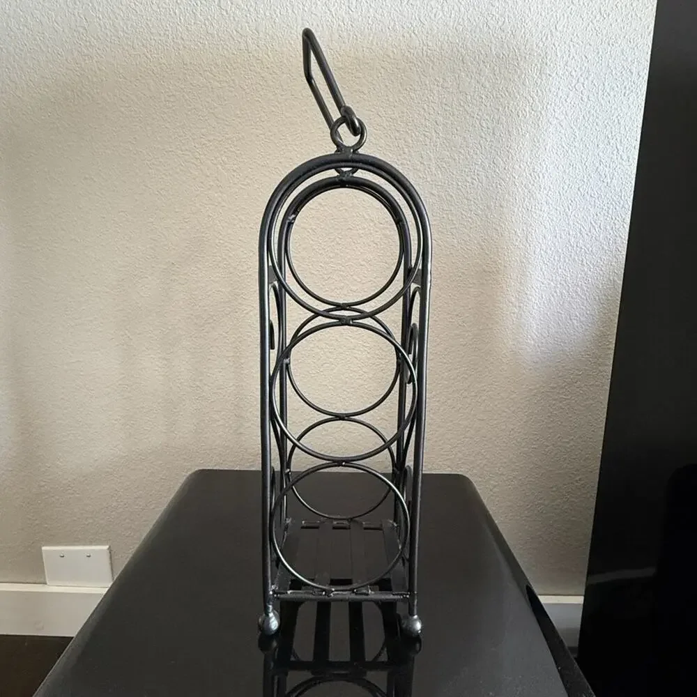 Black Metal Wire Wine Bottle Rack – 3-Bottle Vertical Storage Stand